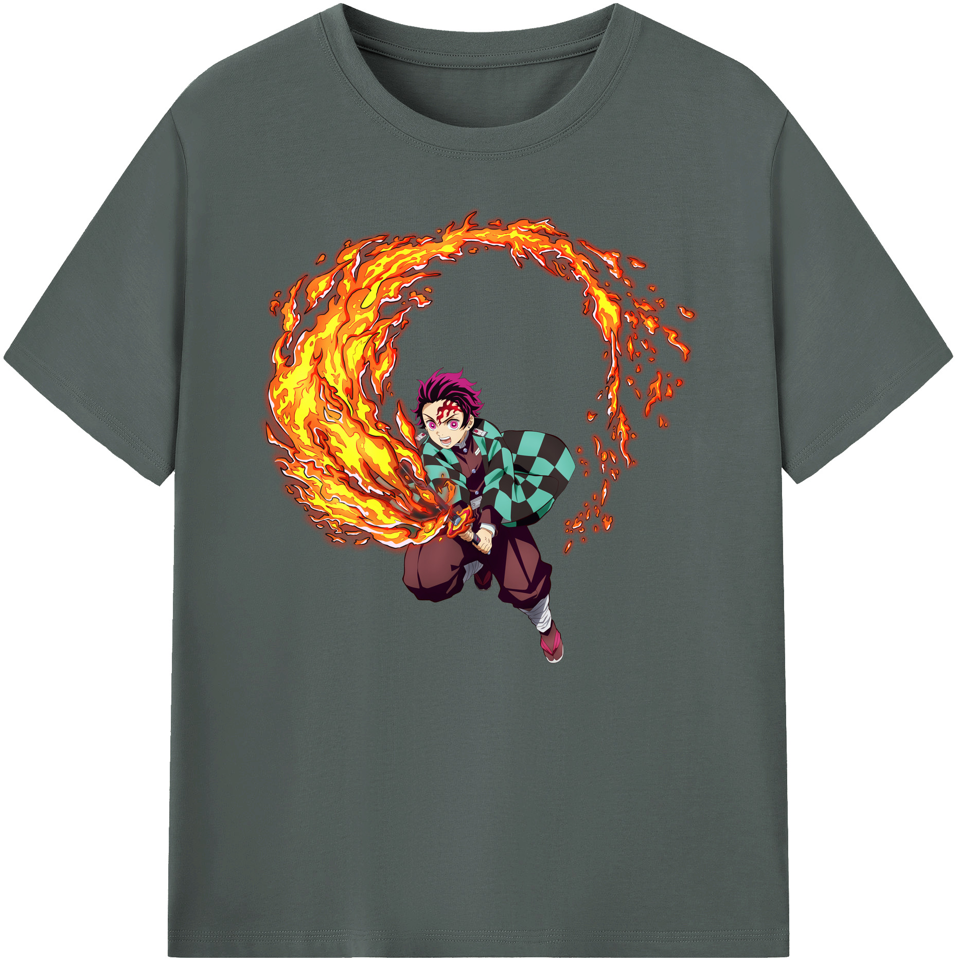 （画像用） 鬼滅の刃 竈門 炭治郎／かまど たんじろう Kamado Tanjirou 綿100％ メンズ半袖Tシャツ｜肌触りやわらか＆通気性